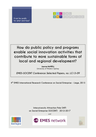 How do public policy and programs enable social innovation activities that contribute to more sustainable forms of local and regional development?